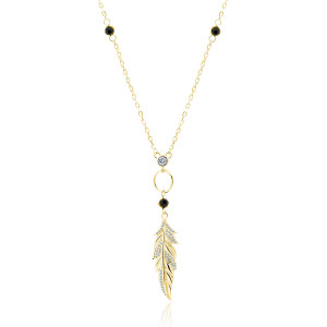 Colier argint cu pana placat cu aur galben Black Spinel DiAmanti Z1826NG_WB-DIA (Argint 925‰ 3,4 g.)